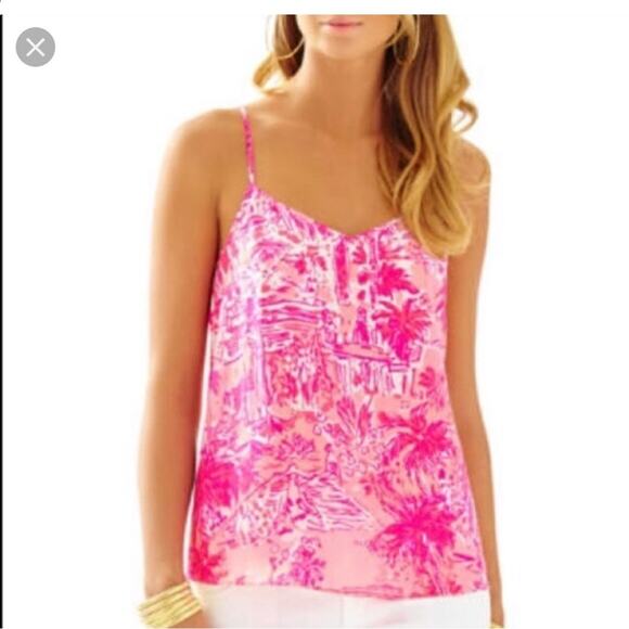 Lilly Pulitzer Dusk Racerback Cami Tank Cheek Melon Rule Breakers 100% Silk XS - Picture 5 of 6